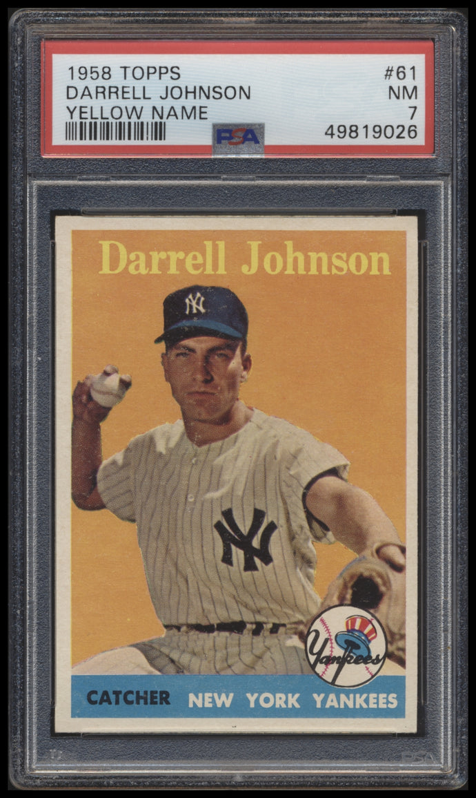 1958 Topps  #61 Darrell Johnson  Psa 7 (yellow Name Variation)