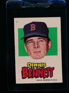 Scan of 1967 Topps Red Sox Stickers 1 Dennis Bennett VG