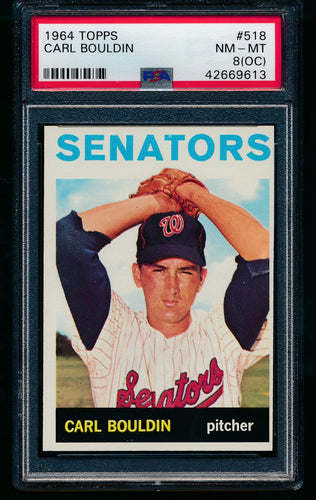 Scan of 1964 Topps 518 Carl Bouldin PSA 8 NM-MT OC