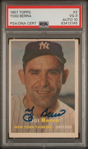 1957 topps #2 yogi berra psa 3 auto 10 psa/dna