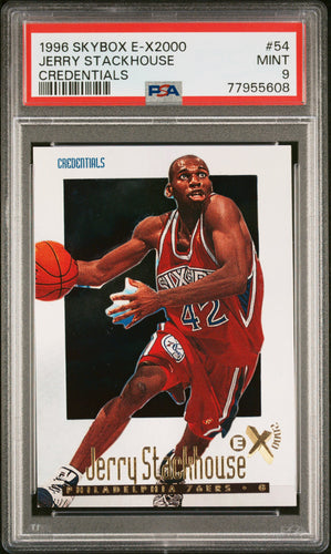 1996 Skybox E-x2000 Credentials Jerry Stackhouse #54 /499 Psa 9