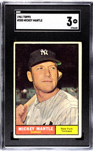 1961 topps #300 mickey mantle sgc 3