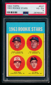 Post-WWII Graded Mega Mixer (100 spots) featuring a 1963 Topps Rose and '56/'63 Mantles