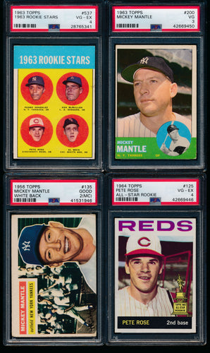 Post-WWII Graded Mega Mixer (100 spots) featuring a 1963 Topps Rose and '56/'63 Mantles